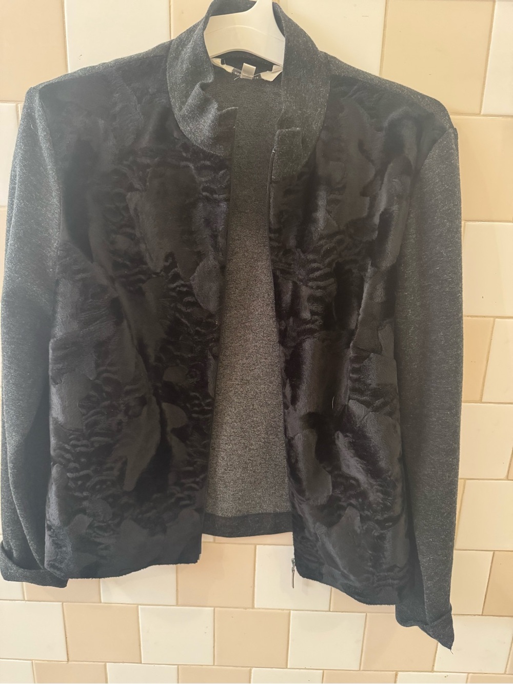 Black Faux Fur Front Open Blazer Jacket - Women